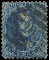 N° 15 20c. Blauw, Tanding 12 1/2, P.205-Pâturages (8-balkenstempel), Mooie Centrale Afstempeling, Zm (COBA €30) - 1863-1864 Medaillen (13/16)