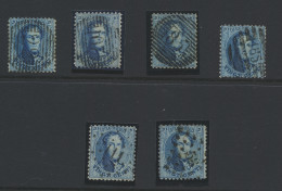 N° 15 20c. Blauw, Tanding 12 1/2, 6 Exemplaren Met P.22, P.85, P.107, P.185 (8-balkenstempel), Puntstempels 58 En 111, Z - 1863-1864 Medallions (13/16)