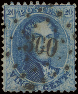 N° 15A 20c. Blauw, Tanding 12 1/2 X 13 1/2, Puntstempel 300 Puers, Prachtig Centraal Gestempeld, Zm (COBA +€20) - 1863-1864 Medallions (13/16)