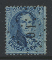 N° 15A 20c. Blauw, Tanding 12 1/2 En 13 1/2, Ambulant O.1 (puntstempel), Zm (COBA €10) - 1863-1864 Medaillons (13/16)