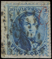 N° 15A 20c. Blauw, Puntstempel 252, Mons, Op Fragment Met Guillochin Opdruk (zm), Zm (OBP €380) - 1863-1864 Medaillen (13/16)