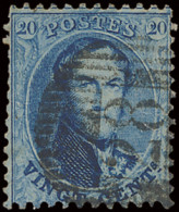N° 15A 20c. Blauw, Afstempeling D.28-Mettet, Tanding Nakijken, Zm/ntz (COBA €30) - 1863-1864 Medaillen (13/16)