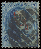 N° 15A 20c. Blauw, P.83 (8-balkenstempel) Met Guillochin Opdruk (zm), Zm (OBP €380) - 1863-1864 Médaillons (13/16)