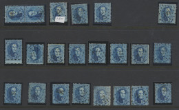 N° 15A 20c. Blauw, Tanding 12 1/2 X 13 1/2, 22 Exemplaren, W.o. Rechtopstaand Paartje, Puntstempels: 129, 149, 186, 293, - 1863-1864 Medaillons (13/16)