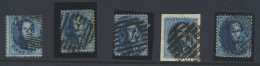 N° 15A 20c. Blauw, Tanding 12 1/2, 4 Hoofdkantoren P.4, 2 X P.24 (10-balkenstempel), P.45 (8-balkenstempel) En P.73, Zm/ - 1863-1864 Médaillons (13/16)