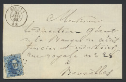 1865 N° 15 Op Brief Met Puntstempel 40, Van Bilsen Naar Bruxelles Dd. 31/1/1865, Zm (COBA +€20) - 1863-1864 Médaillons (13/16)
