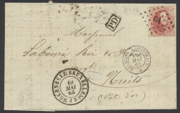 N° 16 40c. Rood Op Brief Met Puntstempel 64, Bijkomende Afstempeling Van Molenbeek (Bruxelles) Naar Frankrijk, Zm - 1863-1864 Medallones (13/16)