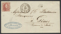 N° 16 40c. Rood Op Brief Vanuit Dolhain-Limbourg, Puntstempel Niet Leesbaar Naar Gênes In Italië, Zm (COBA +€100) - 1863-1864 Medaillons (13/16)