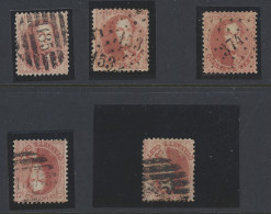 N° 16 20c. Karmijnroze, Tanding 12 1/2 (5 Ex.) W.o. Puntstempels 153 En 374 + P.185 (8-balkenstempel), Zm/m - 1863-1864 Medaillons (13/16)