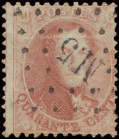 N° 16A 40c. Karmijnroze, Tanding 12 ½ X 13 1/2 Met Ambulant Afstempeling M.5, Prachtig, Zm (COBA €60) - 1863-1864 Medallones (13/16)