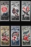 E 224) UdSSR 1977 Mi# 4648-53 **: Weltraumfahrt, Gagarin, Leonow, Sojus, Apollo - Rusland En USSR