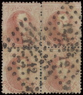 N° 16A 40c. Karmijnroze, In Blok Van 4, Puntstempel 12 Anvers, Redelijke Tanding, Spoor Van Gebuur Op Beide Zegels. Idea - 1863-1864 Médaillons (13/16)