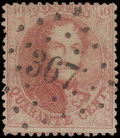 N° 16B 40c. Karmijnroze, Tanding 14 1/2, Puntstempel Turnhout, Mooie Centrale Afstempeling, Zm (COBA €15) - 1863-1864 Medallones (13/16)