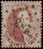 N° 16B 40c. Karmijnroze, Tanding 14 1/2, Puntstempel 382 Oostende, Prachtige Kleurtint, Zm - 1863-1864 Medaillen (13/16)