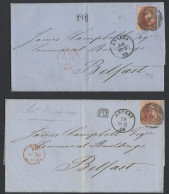 1862 N° 16 40c. Karmijnroze, Op Brief, P.4-Anvers, Dd. 19 December 62, Naar Belfast (Engeland), Twee Verschillende Grens - 1863-1864 Medaillen (13/16)