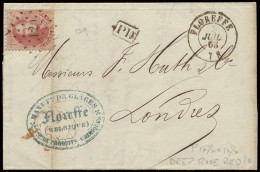 1863 N° 16A 40c. Karmijnroze Van Floreffe 8/7/1863 Naar Londen, Puntstempel 129, PD In Kastje, Zm (COBA +€30) - 1863-1864 Medallions (13/16)