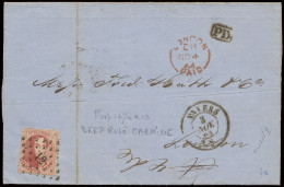 1864 N° 16B 40c. Karmijnroze Van Anvers Dd. 3/11/1864 Naar Londen, Aankomststempel Op Voorzijde, Achterkant Stempel Angl - 1863-1864 Médaillons (13/16)