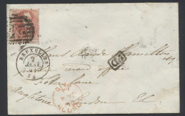 1864 N° 16 40c. Karmijnroze Op Brief, P.24-Brussel (10-balken), Dd. 2 Januari 64, Naar Londen (Engeland), Grensstempel A - 1863-1864 Medallions (13/16)