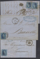 N° 14 (1x) + 15 (4x), Alle Op Brief - 2 Brieven (2 X 20c.) Naar Frankrijk (w.o. NI - 1 Afstempeling Op 2 Zegels), Enkele - 1849-1865 Medaillen (Sonstige)