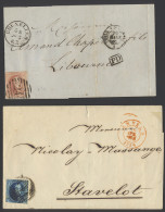 Verzamellotje Medaillons Met O.a. N° 15, Enz., 4 Brieven W.o. N° 12 Met P.24 (10-balkenstempel), Bornem Naar Libourne, N - 1849-1865 Medaillen (Sonstige)