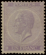 */(*) N° 21 1fr. Violet In Tanding 14,5 X 14, Gom Niet Origineel En Gedeeltelijk Vergeeld, Ntz  (OBP €1.520 Zonder Gom) - 1865-1866 Linksprofil