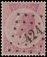 N° 20A 20c. Bleekroze, Tanding 15, Puntstempel 424 Bruxelles (LUX), Stempelzoeker, Zm (COBA €12) - 1865-1866 Profiel Links