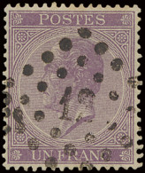 N° 21A 1fr. Violet, Puntstempel 13 Ardenne, Zm (COBA RR) - 1865-1866 Linksprofil