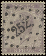 N° 21A 1fr. Violet, Puntstempel 252 Mons, Zm (OBP €110) - 1865-1866 Linksprofil