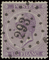 N° 21A 1fr. Violet, Puntstempel 293 Peruwelz, Zm (OBP €110 + COBA €25) - 1865-1866 Perfil Izquierdo