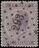 N° 21A 1fr. Violet, Puntstempel 293 Peruwelz, Zm (OBP €110 + COBA €25) - 1865-1866 Profil Gauche