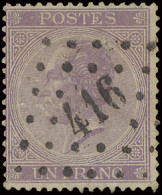 N° 21A 1fr. Violet, Puntstempel 416, Bruxelles (Rue Rogier), Zm (COBA RR) - 1865-1866 Profil Gauche