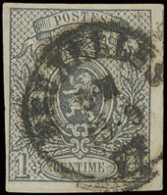 N° 22 1c. Grijs, Breed Gerand En Zeer Mooie Centrale Dubbelcirkel Afst. Bruxelles P.P., Zm (OBP €170) - 1866-1867 Petit Lion (Kleiner Löwe)