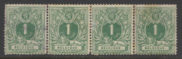 **/* N° 26 1c. Groen In Strip Van 4, Enkele Roestplekjes, 3 Postfris + 1 Met Scharnier, Ntz (OBP +€150) - 1869-1883 Leopold II