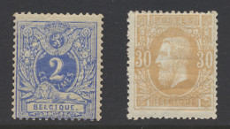 ** N° 27 En 33 2c. En 30c., 30c. Onregelmatig Getand, Zm/m (OBP €350) - 1869-1883 Leopold II