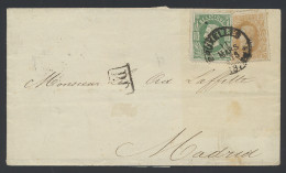 1873 N° 30 En 33 Op Brief Vanuit Brussel, Dd. 11/3/73, PD In Kastje Zwart, Naar Madrid (Spanje ), Ambulante Stempel Espa - 1869-1883 Léopold II