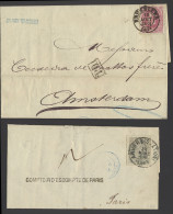 2 Brieven, N° 34 40c. Roze Op Brief Naar Amsterdam En N° 35 50c. Grijs Op Brief Naar Parijs, M - 1869-1883 Leopoldo II