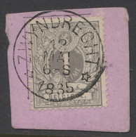 N° 43 1c. Grijs Met Afstempeling Zwijndrecht RELAIS Op Fragment Met T0, Zm (COBA €15) - 1869-1888 Liggende Leeuw