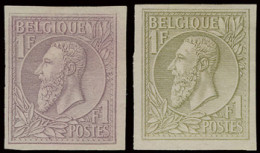 Kleurproeven Van De Plaat 1fr. Reseda En 1fr. Mauve, Op Licht Getint Papier, Zm (STES N° 2009 En 2024, €200 En €400) - 1884-1891 Leopold II