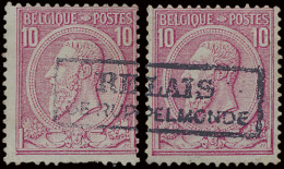 N° 46 10c. Roze Op Blauw (Samengesteld Paar), Met Afstempeling RELAIS DE RUPPELMONDE In Kader, Origineel En Zelden Voork - 1884-1891 Leopold II