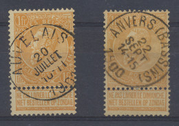 N° 65 1fr. Oranje, Twee Exemplaren, Auvelais En Anvers (Bassins), Beide T1L, Voor De Stempelverzamelaar, Zm - 1893-1900 Thin Beard