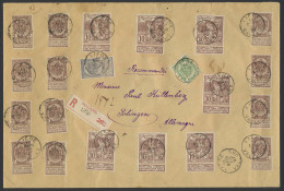 1897 N° 53, 56, 55 (12x), 73 (7x) Op Aangetekende Zending Van Liège Valeurs Dd. 13/3/97, Met Frankering Van 1fr. Naar So - 1893-1900 Schmaler Bart