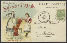 N° 56 5c. Groen, Afstempeling Wespelaar, Aankomsstempel Mazy, Dd. 25 September 1903, Met Gekleurde Postkaart Ecrémeuses  - 1893-1900 Schmaler Bart