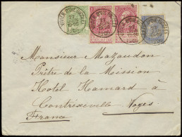 1905 N° 56 (zonder Vignet), 58 (2x), 60 (zonder Vignet) Vanuit VIVIER D'OIE (Uccle) Met T1L Naar Contréseeville/Frankrij - 1893-1900 Barbas Cortas