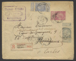 N° 60, 63 En 64 Op Aangetekende Brief Van St.-Joost-ten-Noode Naar Frankrijk (Carbes), Postwaarde: 1,75fr., Zm - 1893-1900 Schmaler Bart