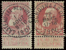 N° 74 10c. Karmijn, Afstempelingen SCHOONAERDE, T1L En Casteau-Lez-Neuvilles, Zm (COBA +€30) - 1905 Thick Beard