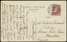 N° 74 10c. Karmijn Met Brugstempel BRUXELLES/DÉPART Op Postkaart Naar Frankrijk (Menton), Zm - 1905 Breiter Bart