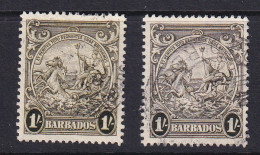 Barbados: 1938/47   Badge Of Colony    SG255 / 255a    1/-  Olive-green And Deep Brown-olive      Used  - Barbados (...-1966)