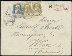 1910 N° 75 (2x) En N° 76 Aangetekende Brief Uit Ixelles (CH D'Ixelles) Dd. 22/8/1910 Naar Wenen, 392: Dubbel Port Buiten - 1905 Breiter Bart