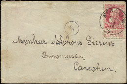 1911 N° 74 10c. Karmijn Op Enveloppe Dd. 14/9/1911, T2R, Postbode 5 In Cirkel Van Meckem Naar Caneghem, Zm (COBA €25) - 1905 Thick Beard