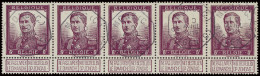 N° 122 5fr. Wijnrood Telegraafstempel Mons-Bergen, In Strip Van 4, Zm - 1912 Pellens